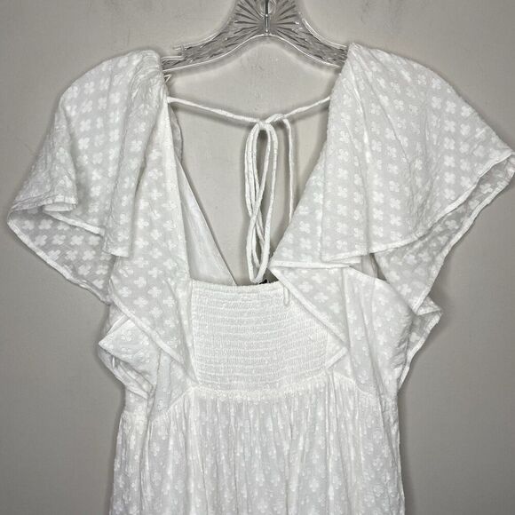 MADEWELL Midi Dress Women 8 Tie-Back Tiered NEW White V-Neck NQ594 - Picture 8 of 13